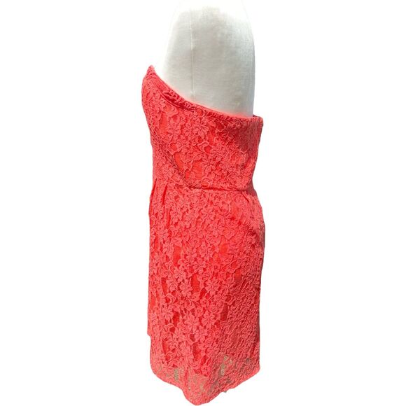 FREE PEOPLE Womens CORAL‎ ORANGE Lace DRESS Strapless Crochet Trim Mini SZ 10 - Picture 2 of 6